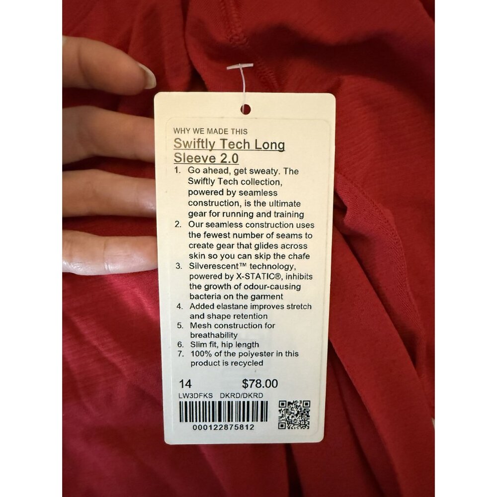 NWT Lululemon Swiftly Tech Long Sleeve Running Shirt 2.0 Red Size US 14 $78 [jb] - Picture 8 of 8